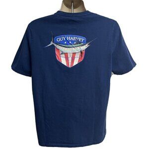 Guy Harvey Mens Navy Blue Double Graphic T-Shirt Large Fishing Swordfish Cotton